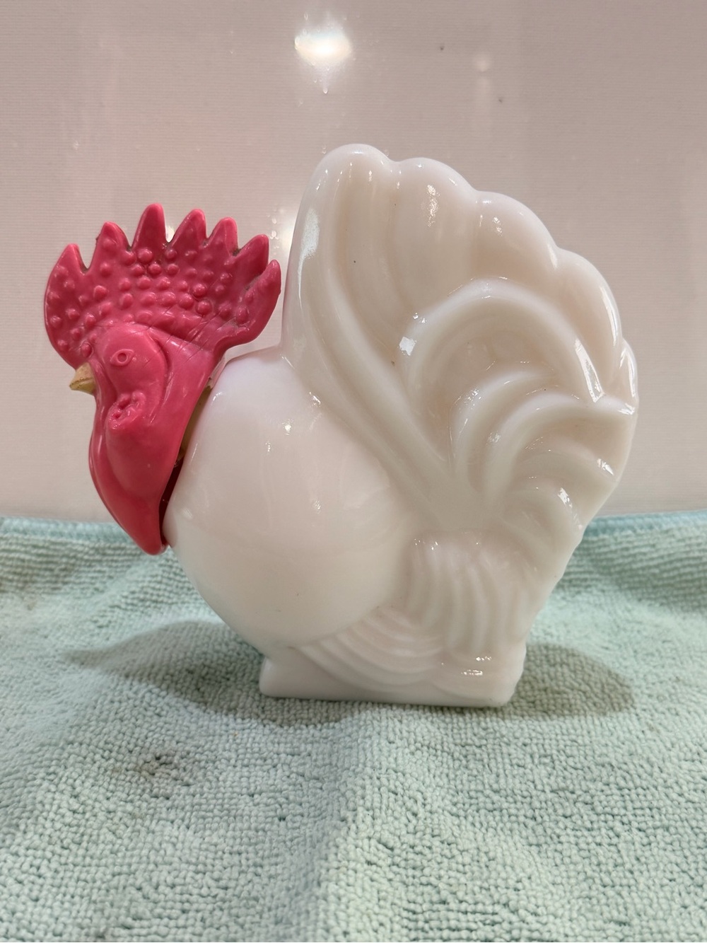 Vintage Milk Glass Avon White Ceramic Rooster Figurine with Pink Crest